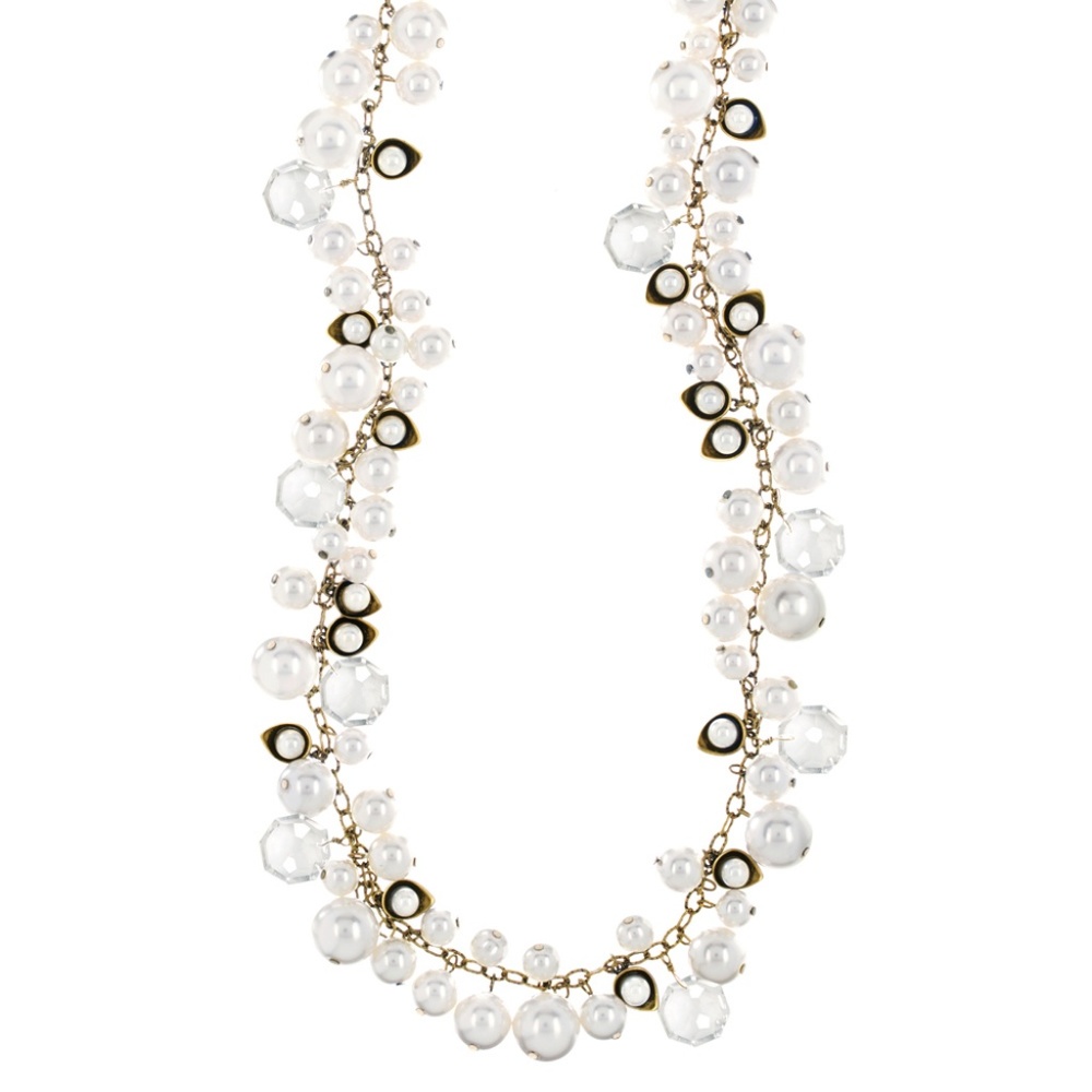 Pearl + Crystal Drops Long Necklace